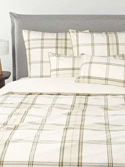 Fundas Nórdicas|Mantas>Westwing Collection Funda nórdica de percal a cuadros con ribete Scarlet Blanco crema, tonos beige, verde claro