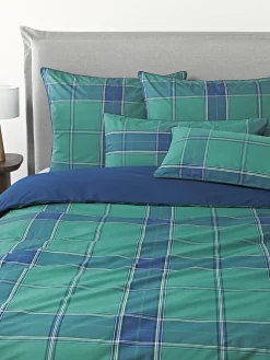 Fundas Nórdicas|Mantas>Westwing Collection Funda nórdica de percal a cuadros con ribete Scarlet Verde turquesa, azul oscuro