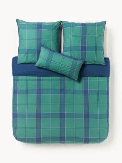 Fundas Nórdicas|Mantas>Westwing Collection Funda nórdica de percal a cuadros con ribete Scarlet Verde turquesa, azul oscuro