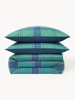 Fundas Nórdicas|Mantas></noscript>Westwing Collection Funda nórdica de percal a cuadros con ribete Scarlet Verde turquesa, azul oscuro