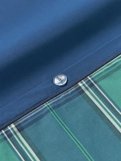 Fundas Nórdicas|Mantas></noscript>Westwing Collection Funda nórdica de percal a cuadros con ribete Scarlet Verde turquesa, azul oscuro