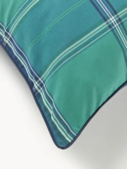 Fundas Nórdicas|Mantas></noscript>Westwing Collection Funda nórdica de percal a cuadros con ribete Scarlet Verde turquesa, azul oscuro