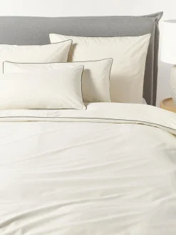 Mantas|Fundas Nórdicas>Westwing Collection Funda nórdica de percal con ribete Daria Blanco crema, verde oliva