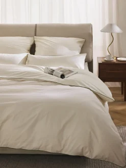 Mantas|Fundas Nórdicas>Westwing Collection Funda nórdica de percal con ribete Daria Blanco crema, verde oliva