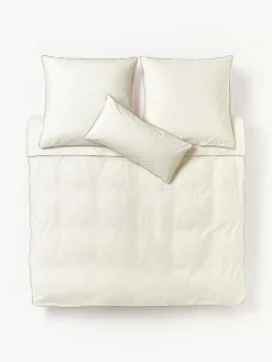 Mantas|Fundas Nórdicas></noscript>Westwing Collection Funda nórdica de percal con ribete Daria Blanco crema, verde oliva