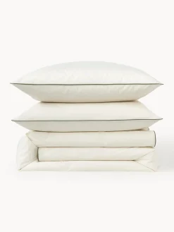 Mantas|Fundas Nórdicas></noscript>Westwing Collection Funda nórdica de percal con ribete Daria Blanco crema, verde oliva