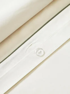 Mantas|Fundas Nórdicas></noscript>Westwing Collection Funda nórdica de percal con ribete Daria Blanco crema, verde oliva