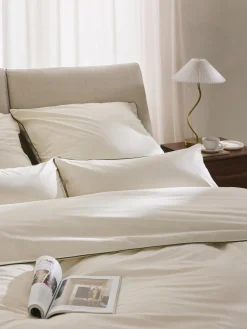 Mantas|Fundas Nórdicas></noscript>Westwing Collection Funda nórdica de percal con ribete Daria Blanco crema, verde oliva