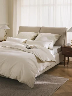 Mantas|Fundas Nórdicas></noscript>Westwing Collection Funda nórdica de percal con ribete Daria Blanco crema, verde oliva