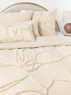 Mantas|Fundas Nórdicas>Westwing Collection Funda nórdica de percal con decoración de penachos Madeline Beige claro