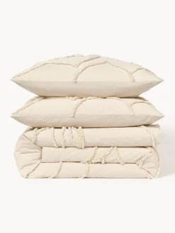 Mantas|Fundas Nórdicas></noscript>Westwing Collection Funda nórdica de percal con decoración de penachos Madeline Beige claro