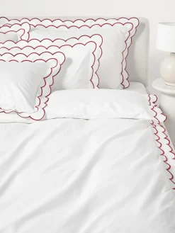 Online Funda nórdica de percal con dobladillo bordado Atina Mantas|Fundas Nórdicas