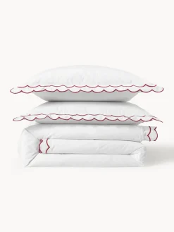 Online Funda nórdica de percal con dobladillo bordado Atina Mantas|Fundas Nórdicas