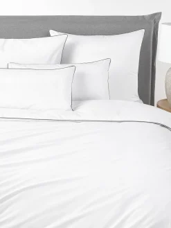 Mantas|Fundas Nórdicas>Westwing Collection Funda nórdica de percal con ribete Daria Blanco, gris antracita