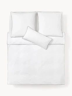 Mantas|Fundas Nórdicas>Westwing Collection Funda nórdica de percal con ribete Daria Blanco, gris antracita