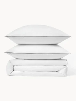 Mantas|Fundas Nórdicas></noscript>Westwing Collection Funda nórdica de percal con ribete Daria Blanco, gris antracita