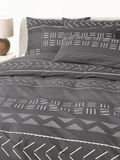 Mantas|Fundas Nórdicas>Westwing Collection Funda nórdica de percal con estampado boho Kohana Gris oscuro, blanco