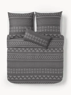 Mantas|Fundas Nórdicas>Westwing Collection Funda nórdica de percal con estampado boho Kohana Gris oscuro, blanco