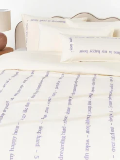 Fundas Nórdicas|Mantas>Westwing Collection Funda nórdica de percal con bordado Roya Off White, lavanda