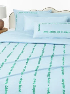 Fundas Nórdicas|Mantas>Westwing Collection Funda nórdica de percal con bordado Roya Azul claro, verde turquesa
