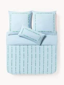 Fundas Nórdicas|Mantas>Westwing Collection Funda nórdica de percal con bordado Roya Azul claro, verde turquesa