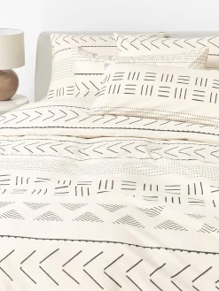 Mantas|Fundas Nórdicas>Westwing Collection Funda nórdica de percal con estampado boho Kohana Blanco crema, gris antracita