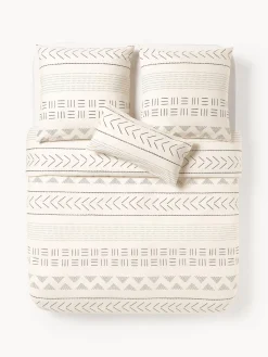Mantas|Fundas Nórdicas>Westwing Collection Funda nórdica de percal con estampado boho Kohana Blanco crema, gris antracita