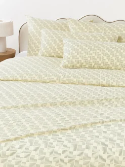 Fundas Nórdicas|Mantas>Westwing Collection Funda nórdica de percal estampado Inki Beige claro, verde