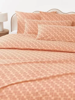 Fundas Nórdicas|Mantas>Westwing Collection Funda nórdica de percal estampado Inki Terracota, turrón