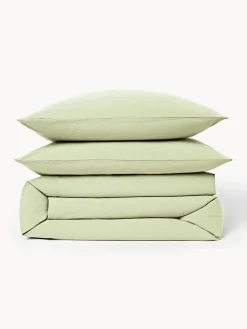 Mantas|Fundas Nórdicas></noscript>Westwing Collection Funda nórdica de percal lavado Leonie Verde claro
