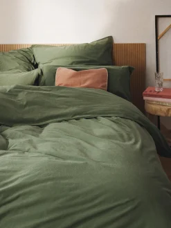 Mantas|Fundas Nórdicas></noscript>Westwing Collection Funda nórdica de percal lavado Debbie Verde oliva