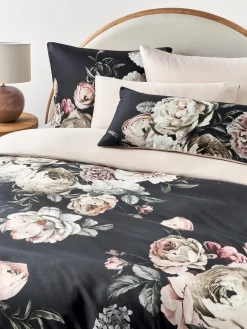 Mantas|Fundas Nórdicas>Westwing Collection Funda nórdica de satén Blossom Gris antracita, multicolor