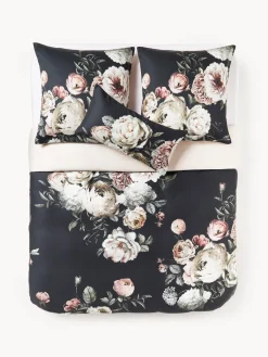 Mantas|Fundas Nórdicas>Westwing Collection Funda nórdica de satén Blossom Gris antracita, multicolor