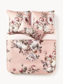 Mantas|Fundas Nórdicas>Westwing Collection Funda nórdica de satén Blossom Rosa claro, multicolor