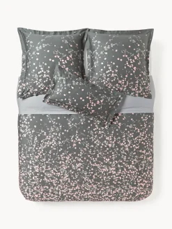 Fundas Nórdicas|Mantas>Westwing Collection Funda nórdica de satén con estampado floral Sakura Gris oscuro, rosa claro, blanco