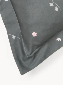 Fundas Nórdicas|Mantas></noscript>Westwing Collection Funda nórdica de satén con estampado floral Sakura Gris oscuro, rosa claro, blanco