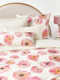 Mantas|Fundas Nórdicas>Westwing Collection Funda nórdica de satén de algodón con estampado floral Fiorella Blanco crema, multicolor