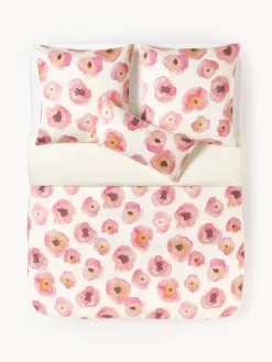 Mantas|Fundas Nórdicas>Westwing Collection Funda nórdica de satén de algodón con estampado floral Fiorella Blanco crema, multicolor