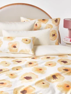 Mantas|Fundas Nórdicas>Westwing Collection Funda nórdica de satén de algodón con estampado floral Fiorella Blanco crema, multicolor
