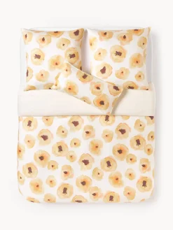 Mantas|Fundas Nórdicas>Westwing Collection Funda nórdica de satén de algodón con estampado floral Fiorella Blanco crema, multicolor