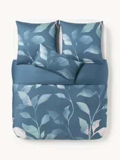 Fundas Nórdicas|Mantas>Westwing Collection Funda nórdica de satén estampado Marino Tonos grises azulados