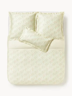 Fundas Nórdicas|Fundas De Edredón>Westwing Collection Funda nórdica de satén estampado Leticia Beige claro, melocotón, verde