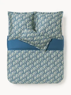 Fundas Nórdicas|Mantas>Westwing Collection Funda nórdica de satén estampado Leticia Azul petróleo, beige claro, verde