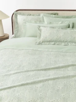 Fundas Nórdicas|Mantas>Westwing Collection Funda nórdica de satén estampado Leticia Verde salvia, beige claro, verde oscuro