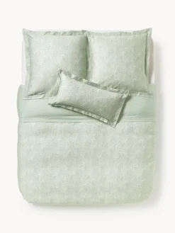 Fundas Nórdicas|Mantas>Westwing Collection Funda nórdica de satén estampado Leticia Verde salvia, beige claro, verde oscuro