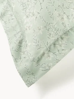 Fundas Nórdicas|Mantas></noscript>Westwing Collection Funda nórdica de satén estampado Leticia Verde salvia, beige claro, verde oscuro