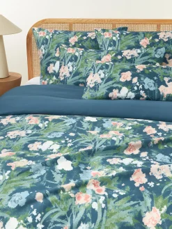 Fundas Nórdicas|Mantas>Westwing Collection Funda nórdica de satén estampado Anthea Azul petróleo, multicolor