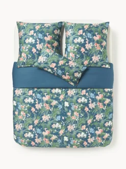 Fundas Nórdicas|Mantas>Westwing Collection Funda nórdica de satén estampado Anthea Azul petróleo, multicolor