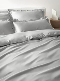 Mantas|Fundas Nórdicas>Westwing Collection Funda nórdica de satén Premium Gris claro