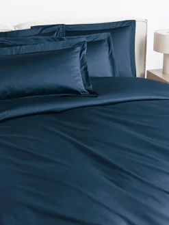 Mantas|Fundas Nórdicas>Westwing Collection Funda nórdica de satén Premium Azul oscuro
